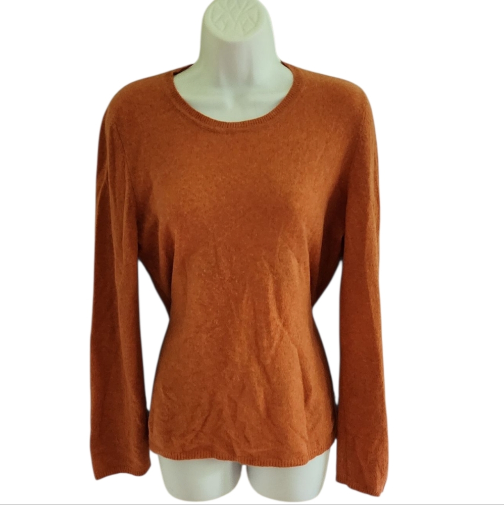 Lord & Taylor Rust Orange Cashmere Crewneck Sweater